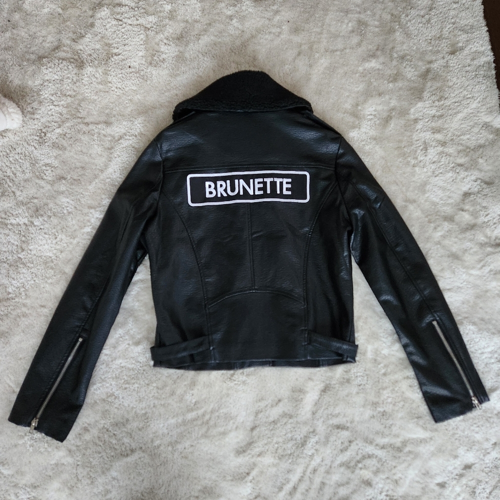 NWT Brunette the Label Florence Vegan Leather Shearling Collar Moto Jacket